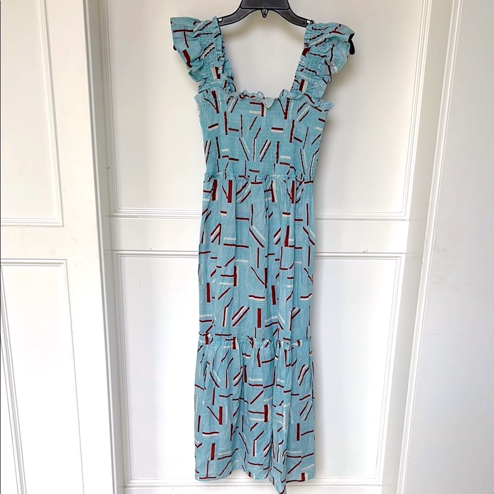 Tuckernuck Flutter Smocked Ruffle Maxi Dress Blue Red Color womens Size Medium - Picture 2 of 13